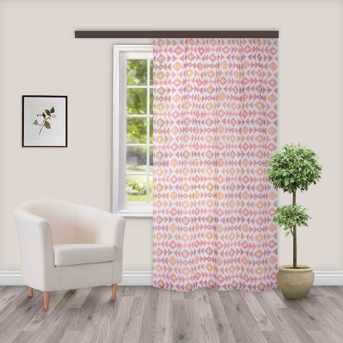 Штора Тюль-печать "Этно" красный 260х300 см 1шт/компл.100% п/э