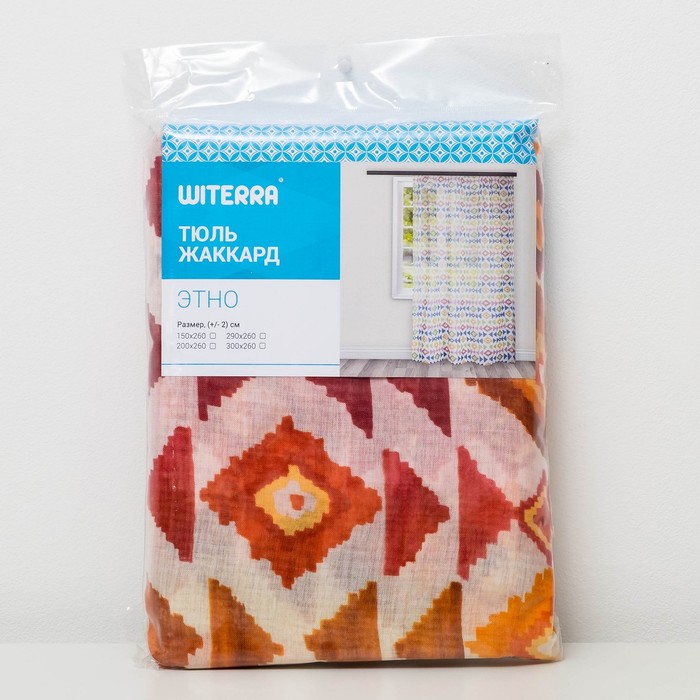 Штора Тюль-печать "Этно" красный 260х300 см 1шт/компл.100% п/э