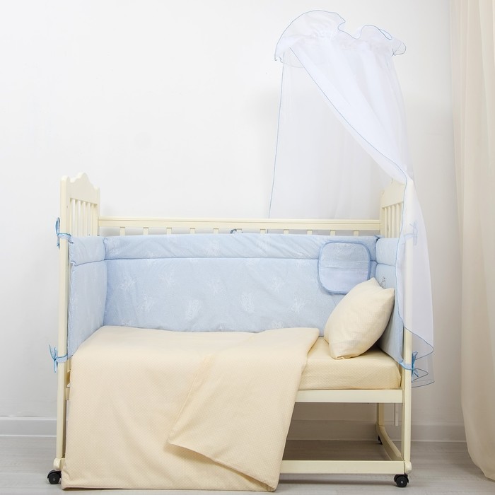 Борт с карманом "Большой Мишка", 45х360 см, цвет голубой, хл100% бязь