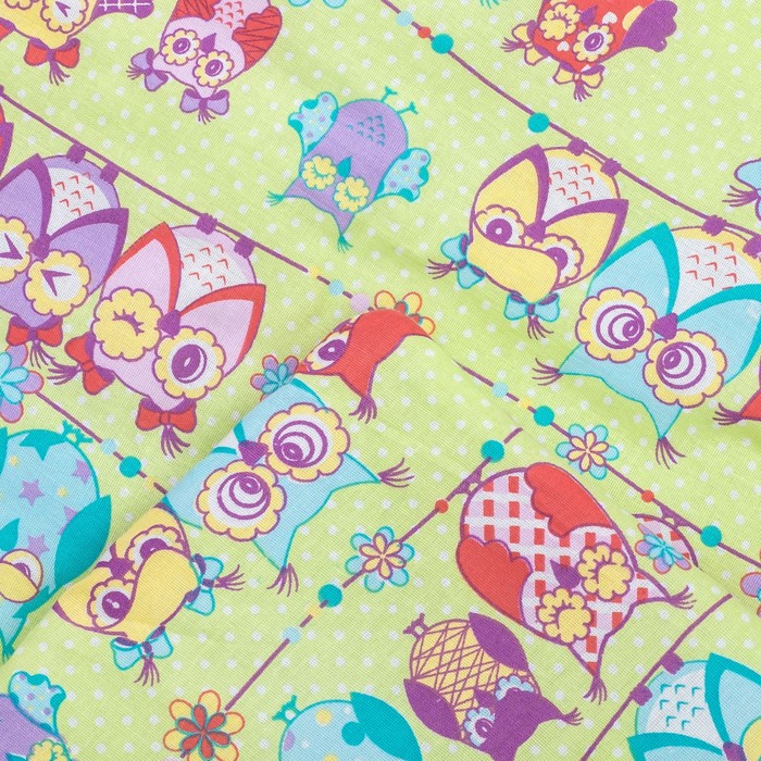 Комплект в кроватку: одеяло 110х140 см, подушка 40х60 см, совушки зел, хл100% бязь