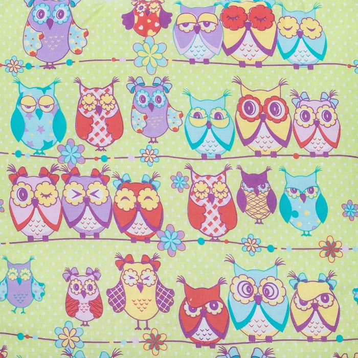 Комплект в кроватку: одеяло 110х140 см, подушка 40х60 см, совушки зел, хл100% бязь