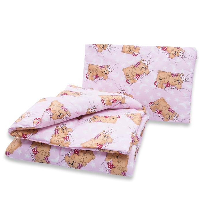 Комплект в кроватку: одеяло 110х140 см, подушка 40х60 см, мишки роз, хл100% бязь