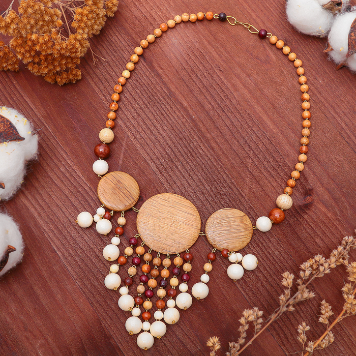 Колье ручная работа, деревянное "Рафаэлло с подвеской" цвет МИКС