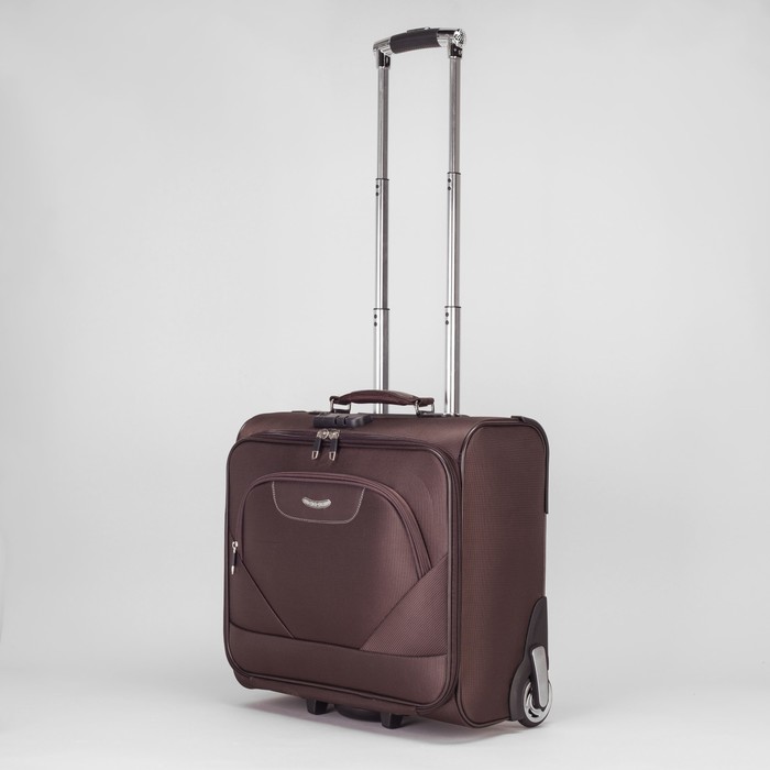 Чемодан-мини на молнии 16", 1 отдел, наружный карман, 2 колеса, кодовый замок, цвет коричневый