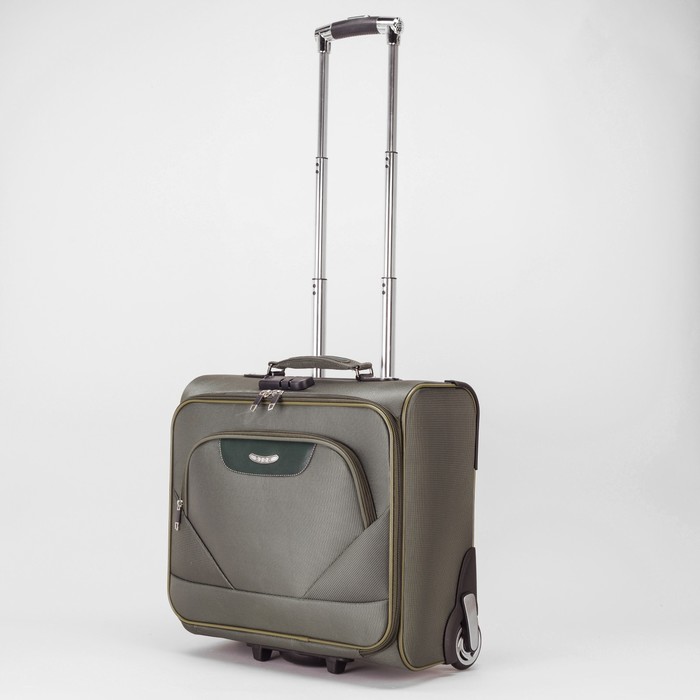 Чемодан-мини на молнии 16", 1 отдел, наружный карман, 2 колеса, кодовый замок, цвет хаки