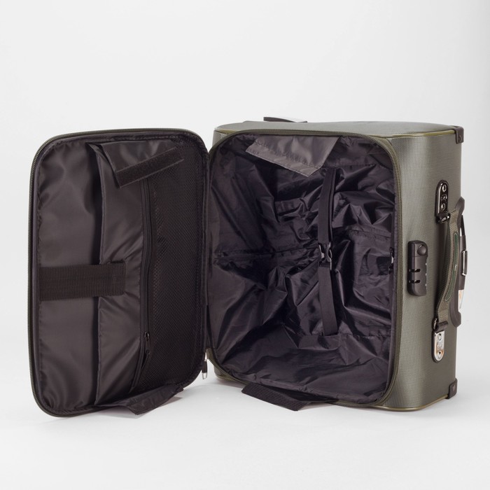 Чемодан-мини на молнии 16", 1 отдел, наружный карман, 2 колеса, кодовый замок, цвет хаки