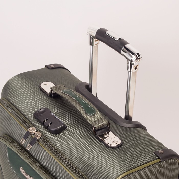 Чемодан-мини на молнии 16", 1 отдел, наружный карман, 2 колеса, кодовый замок, цвет хаки