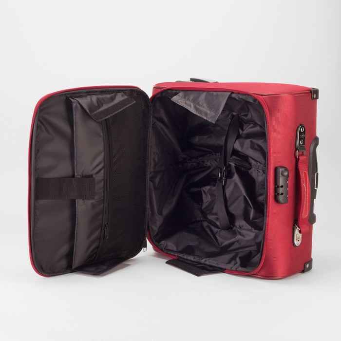 Чемодан-мини на молнии 16", 1 отдел, наружный карман, 2 колеса, кодовый замок, цвет бордовый