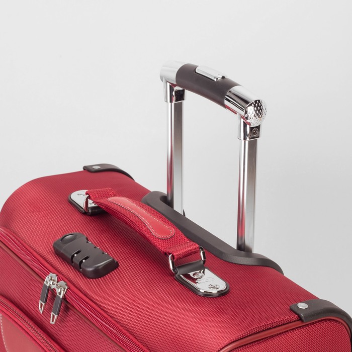 Чемодан-мини на молнии 16", 1 отдел, наружный карман, 2 колеса, кодовый замок, цвет бордовый