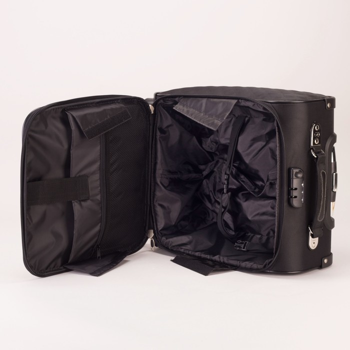 Чемодан малый на молнии 16", 1 отдел, наружный карман, 4 колеса, кодовый замок, цвет чёрный