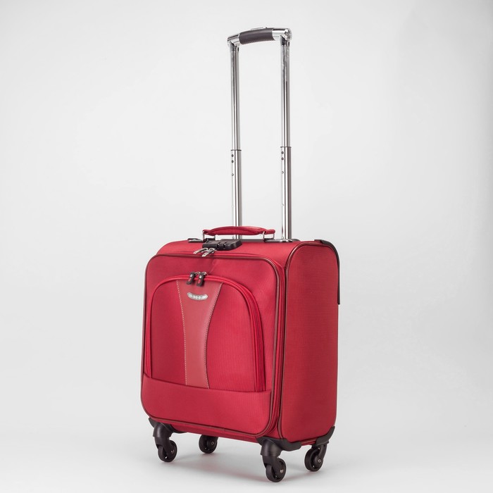 Чемодан малый на молнии 16", 1 отдел, наружный карман, 4 колеса, кодовый замок, цвет бордовый