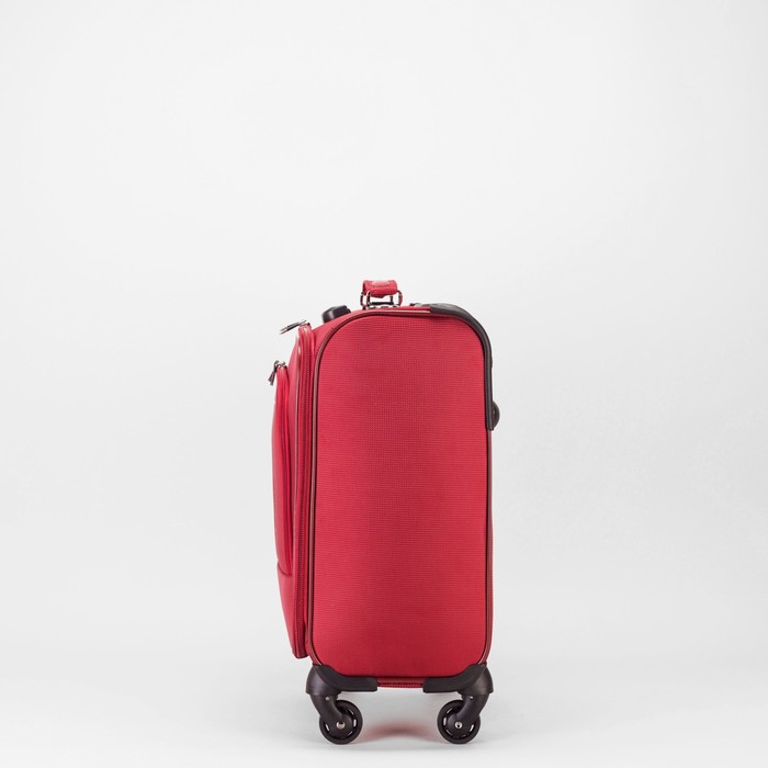 Чемодан малый на молнии 16", 1 отдел, наружный карман, 4 колеса, кодовый замок, цвет бордовый