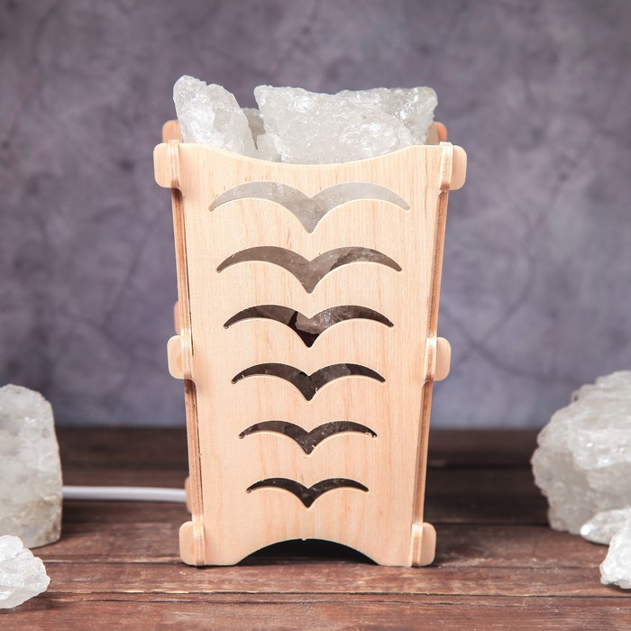 Соляной светильник "Чайки", корзина, 10 х 10 х 15 см, 2 кг, белый, деревянный декор