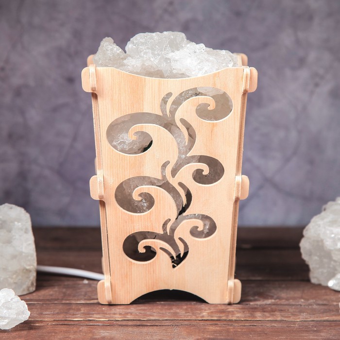 Соляной светильник "Узоры", корзина, 10 х 10 х 15 см, 2 кг, белый, деревянный декор