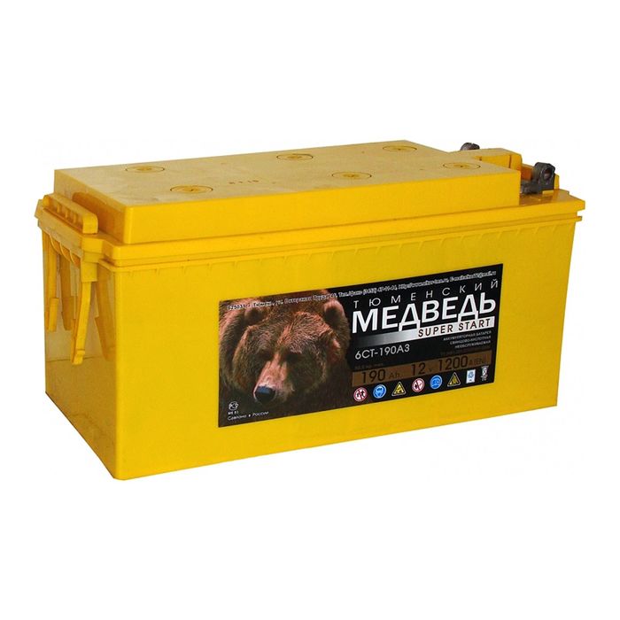 Аккумуляторная батарея Тюменский медведь 190 А/ч - 6СТ АПЗ, прямая полярность, конус