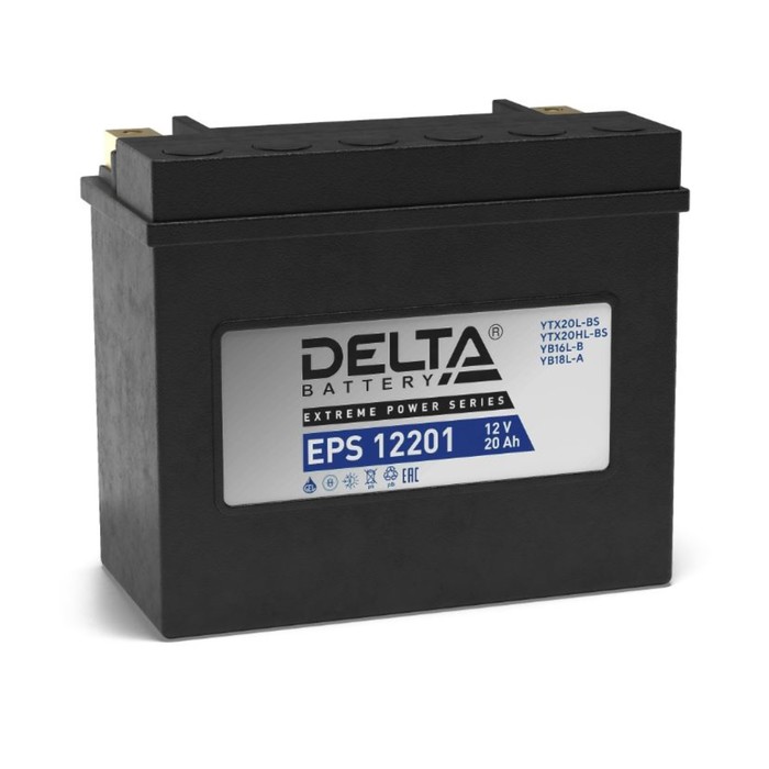 Аккумуляторная батарея Delta EPS 12201 (YTX20HL-BS, YTX20L-BS) 12 В, 20 Ач обратная (- +) аккумуляторная батарея delta eps 1214 ytx14 bs ytx14h bs 12v 14 ач прямая
