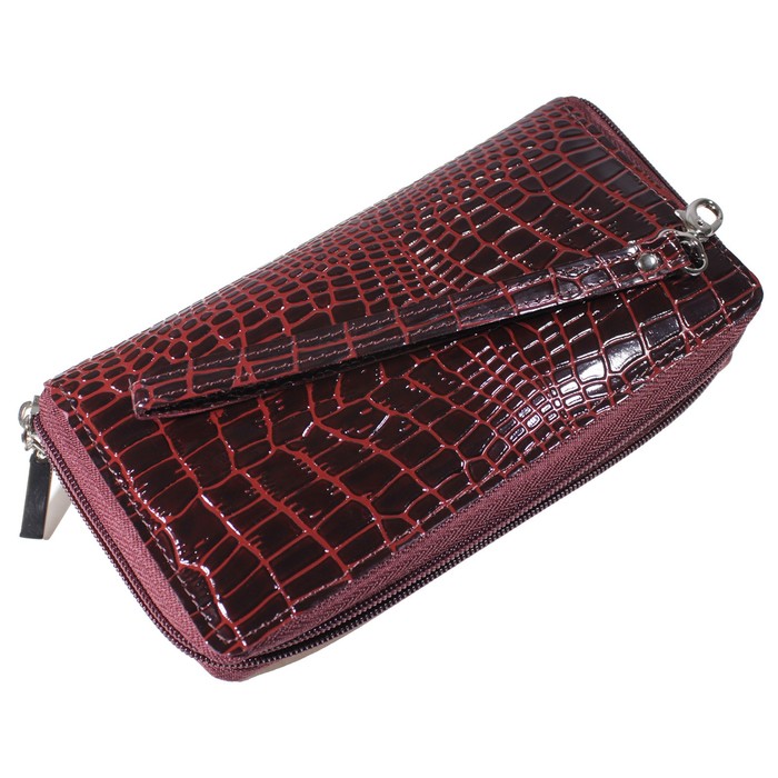 Портмоне женское, 2 отдела для купюр, для монет, для кредитных карт, цвет бордовый