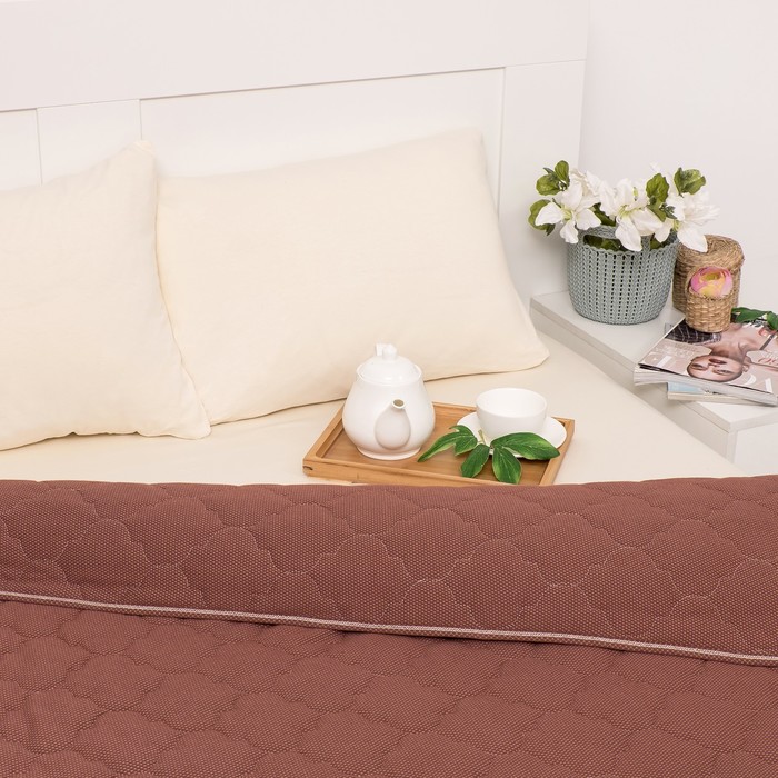 Постельное бельё Brooklin Bed 2 сп. цвет корич 180х200 рез. (крем), одеяло 170х220, 50х70 2шт, трик Терри, хл100%