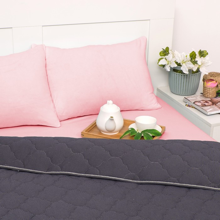 Постельное бельё Brooklin Bed 2 сп. цвет серый 180х200 рез. (розовый), одеяло 170х220, 50х70 2шт, трик Терри, хл100%