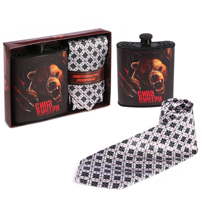 Подарочный набор: галстук и фляга "Настоящему мужчине"