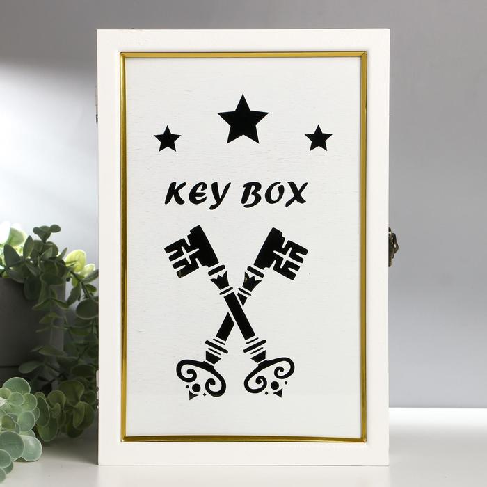 Ключница дерево 6 крючков "Ключи" белая 30х20х5,5 см