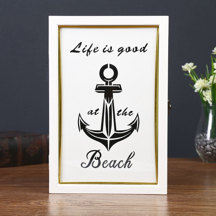 Ключница дерево 6 крючков "Якорь" белая 30х20х5,5 см