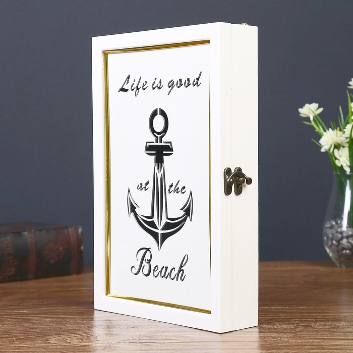 Ключница дерево 6 крючков "Якорь" белая 30х20х5,5 см