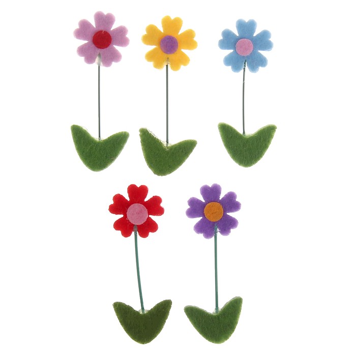Декор для творчества войлок "Яркие ромашки" набор 5 шт 6х2,2 см