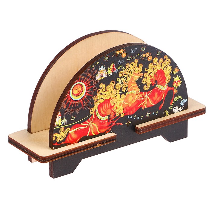 Салфетница «Кони», палех, овальная, чёрный фон, 11х10 см