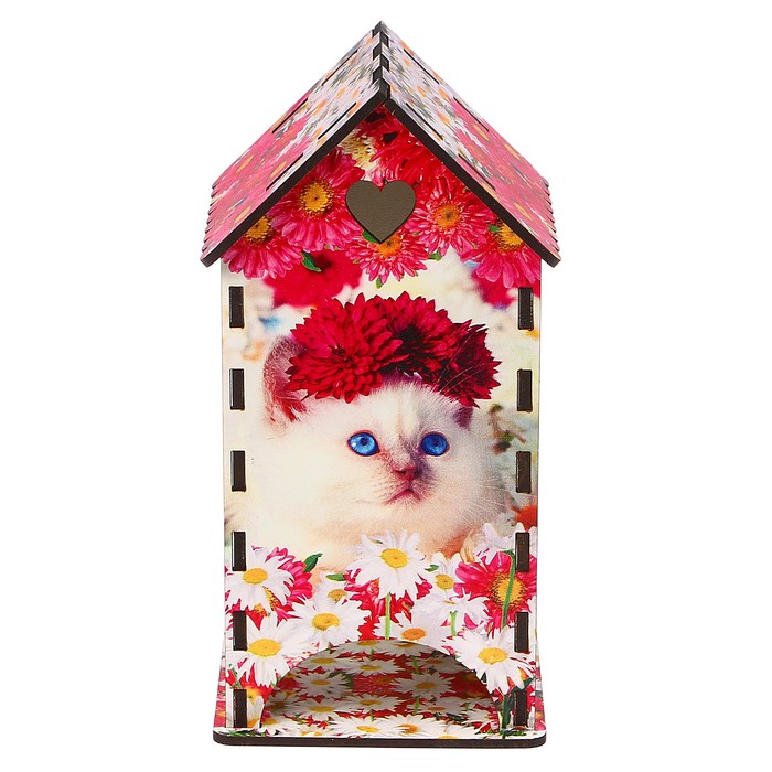 Чайный домик «Кошка», цветы, 9,3×9,3×20 см