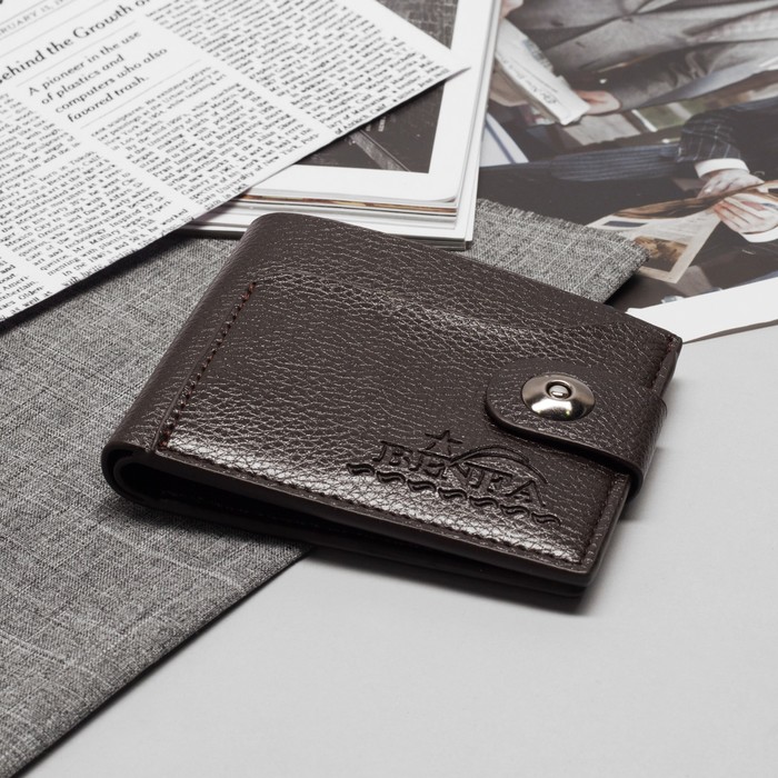 Портмоне мужское, 3 отдела, для карт, наружный карман, на магните, цвет кофе