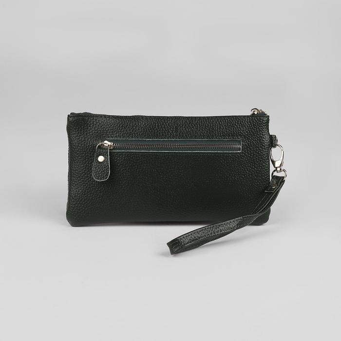 Клатч, 2 отдела, наружный карман, ручка, цвет зелёный