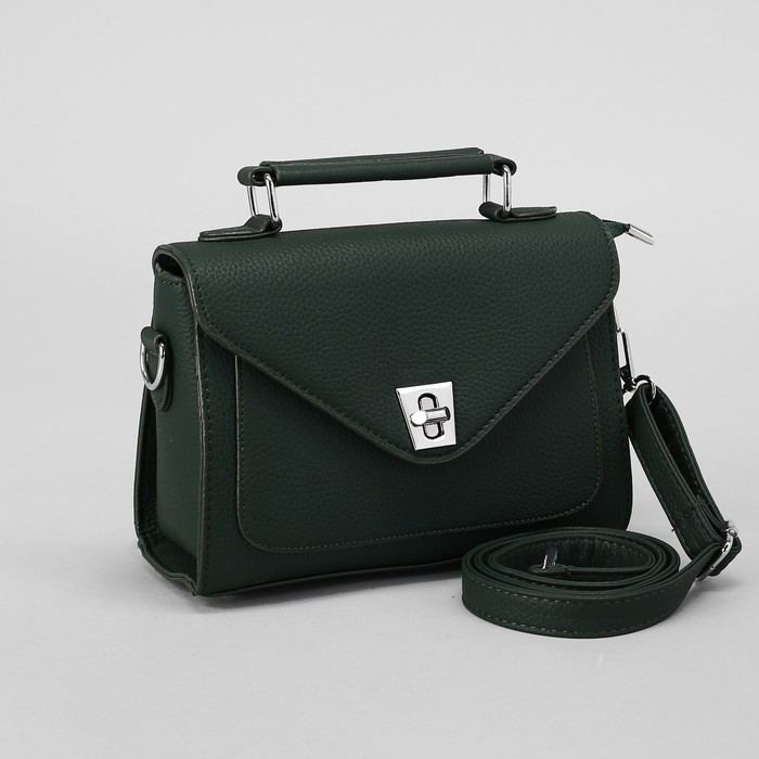 Сумка женская, отдел с перегородкой на молнии, наружный карман, длинный ремень, цвет зелёный