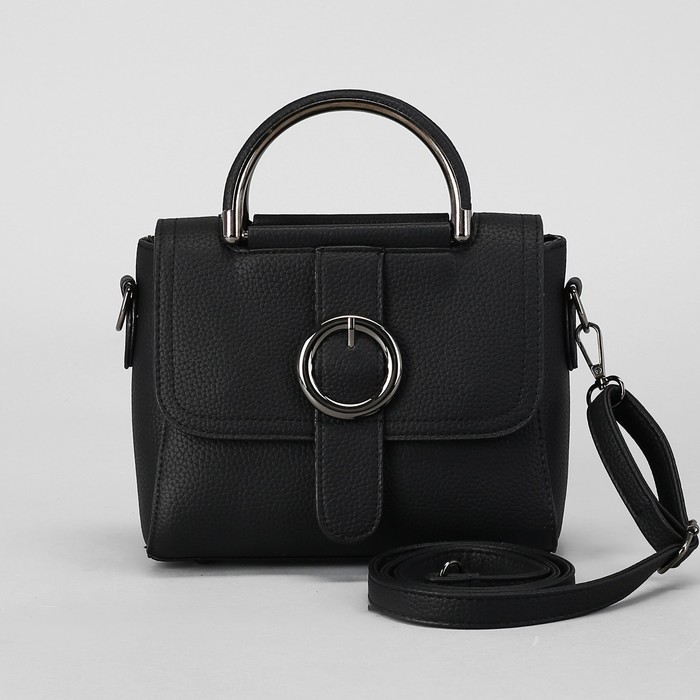 Сумка женская, отдел с перегородкой на молнии, длинный ремень, цвет чёрный