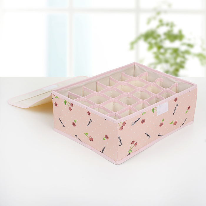 Набор органайзеров для белья с крышкой, 3 шт, "Вишни" 32х24х12 см, розовый