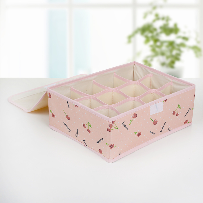 Набор органайзеров для белья с крышкой, 3 шт, "Вишни" 32х24х12 см, розовый