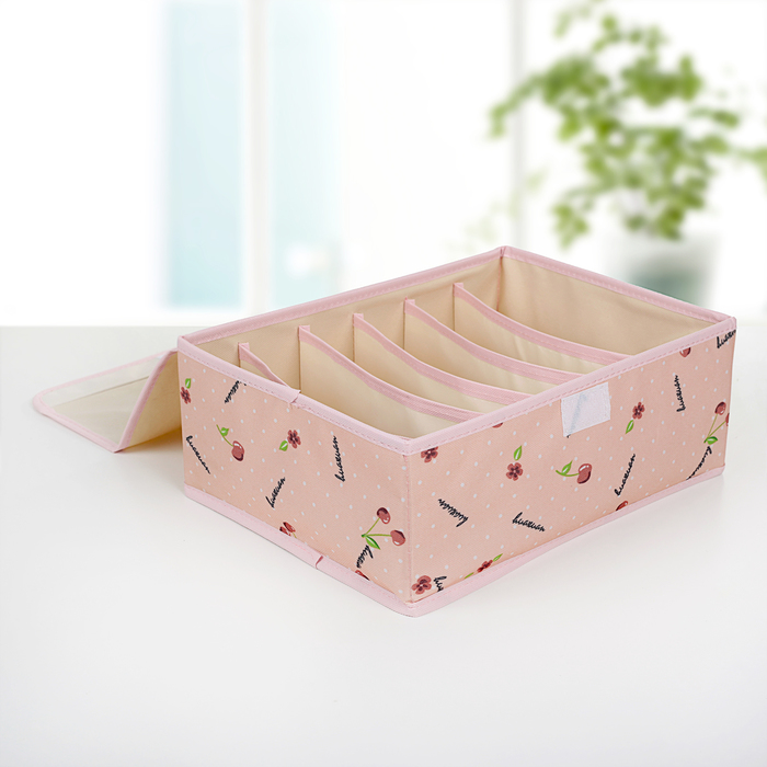 Набор органайзеров для белья с крышкой, 3 шт, "Вишни" 32х24х12 см, розовый