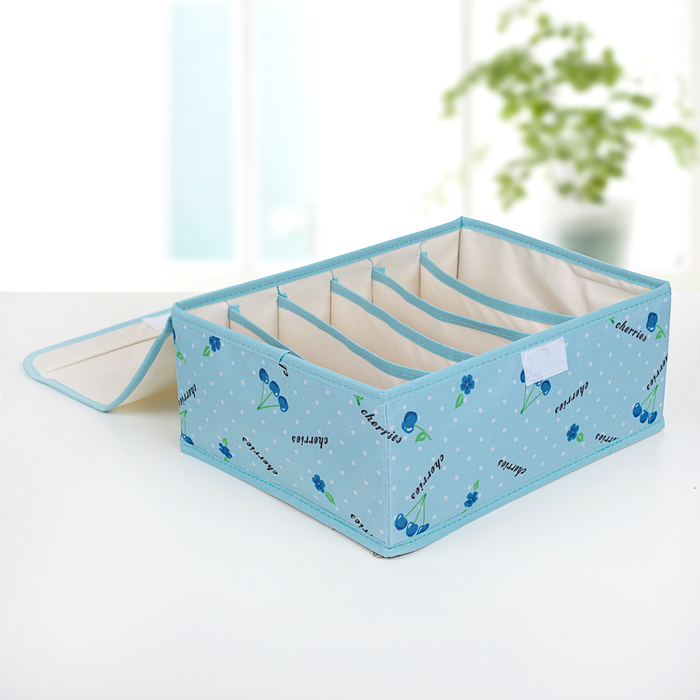Набор органайзеров для белья с крышкой, 3 шт, "Вишни" 32х24х12 см, голубой