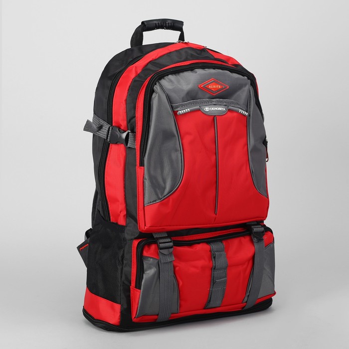 Рюкзак тур Перевал, 33*14*51/61,трансф,отд на молнии,3 н/кармана,2 бок сетки,черн/красный