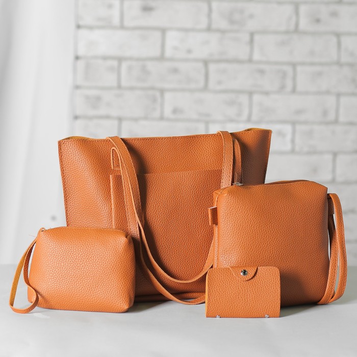 Сумка женская 4 в 1, отдел на молнии, наружный карман, сумка, косметичка, кредитница, цвет коричневый