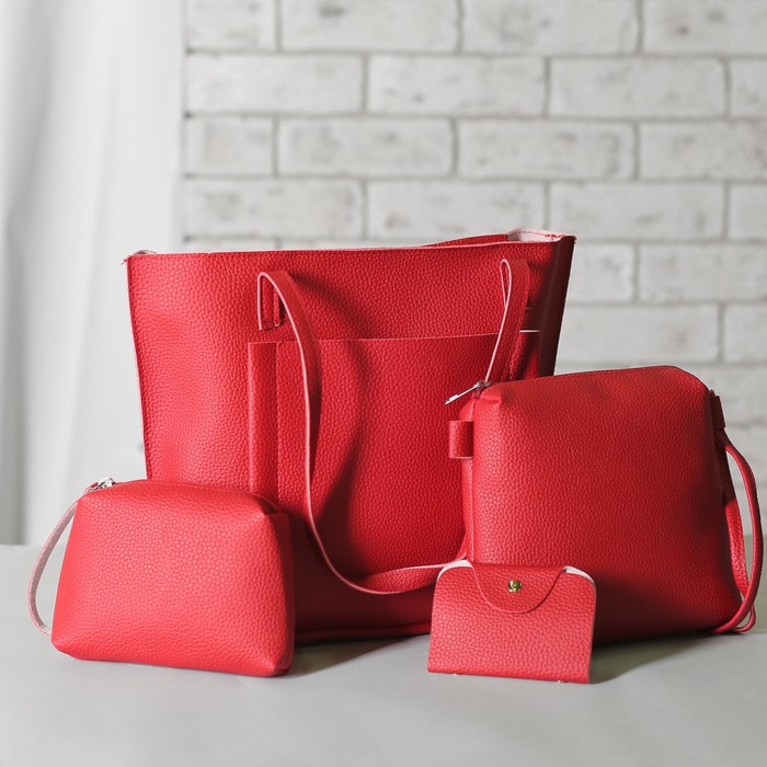 Сумка женская на молнии 4 в 1, наружный карман, косметичка, кредитница, цвет красный