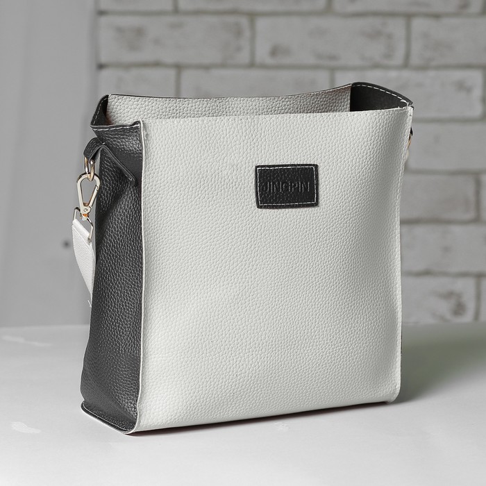 Сумка женская, отдел на молнии, наружный карман, длинный ремень, сумка, цвет чёрный/серый