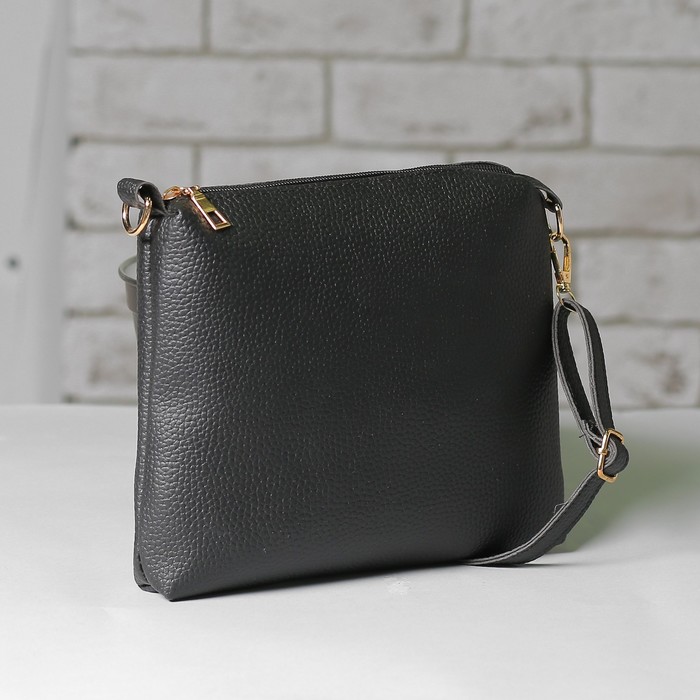 Сумка женская, отдел на молнии, наружный карман, длинный ремень, сумка, цвет чёрный/серый