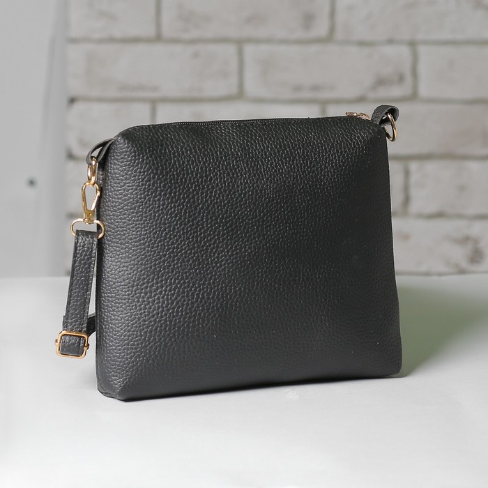 Сумка женская, отдел на молнии, наружный карман, длинный ремень, сумка, цвет чёрный/серый