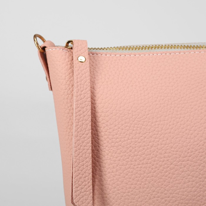 Сумка женская, отдел на молнии, длинный ремень, цвет серый/розовый