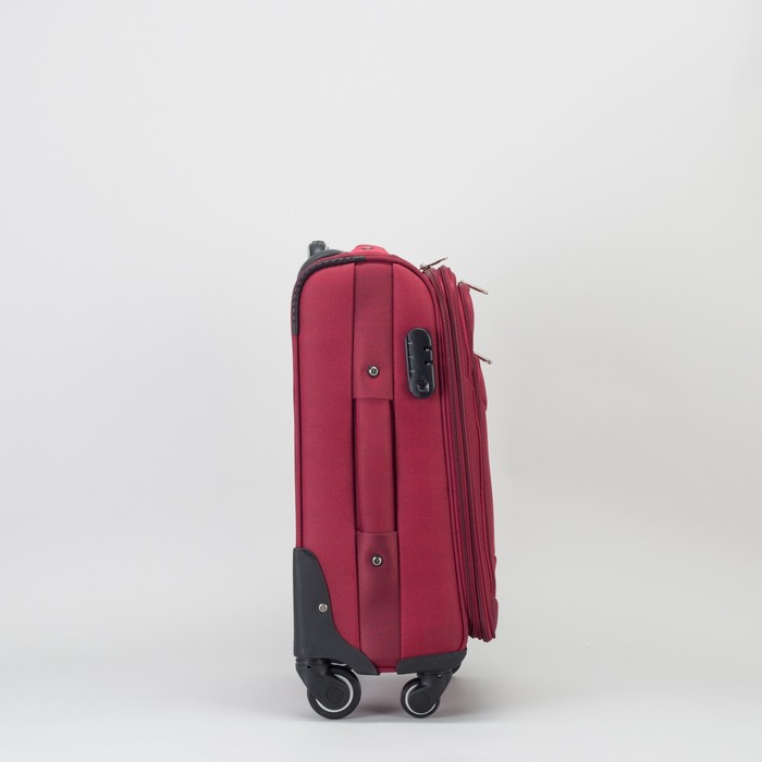 Чемодан малый с расширением 19", отдел на молнии, 2 наружных кармана, 4 колеса, кодовый замок, цвет бордовый
