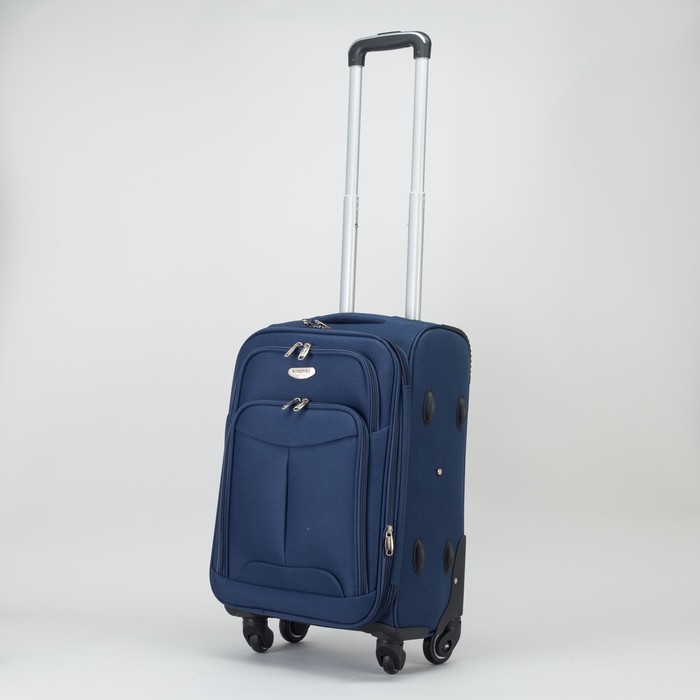 Чемодан малый с расширением 19", отдел на молнии, 2 наружных кармана, 4 колеса, кодовый замок, цвет синий
