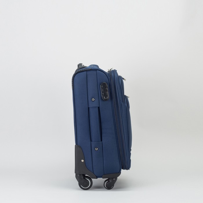 Чемодан малый с расширением 19", отдел на молнии, 2 наружных кармана, 4 колеса, кодовый замок, цвет синий