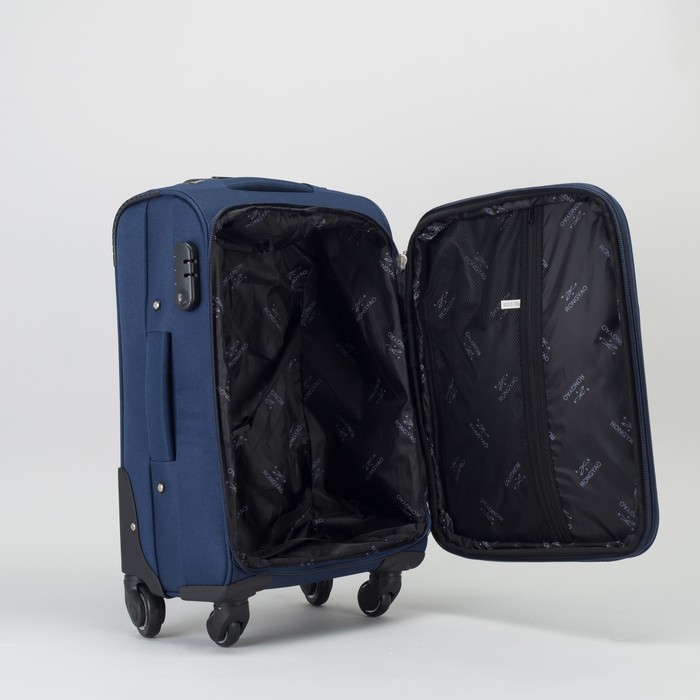 Чемодан малый с расширением 19", отдел на молнии, 2 наружных кармана, 4 колеса, кодовый замок, цвет синий