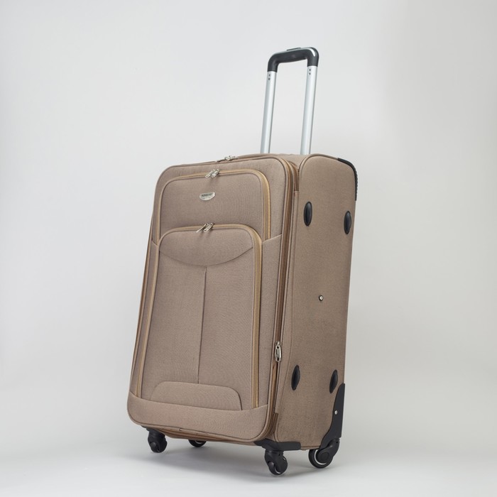 Чемодан большой с расширением 27", отдел на молнии, 2 наружных кармана, 4 колеса, кодовый замок, цвет бежевый